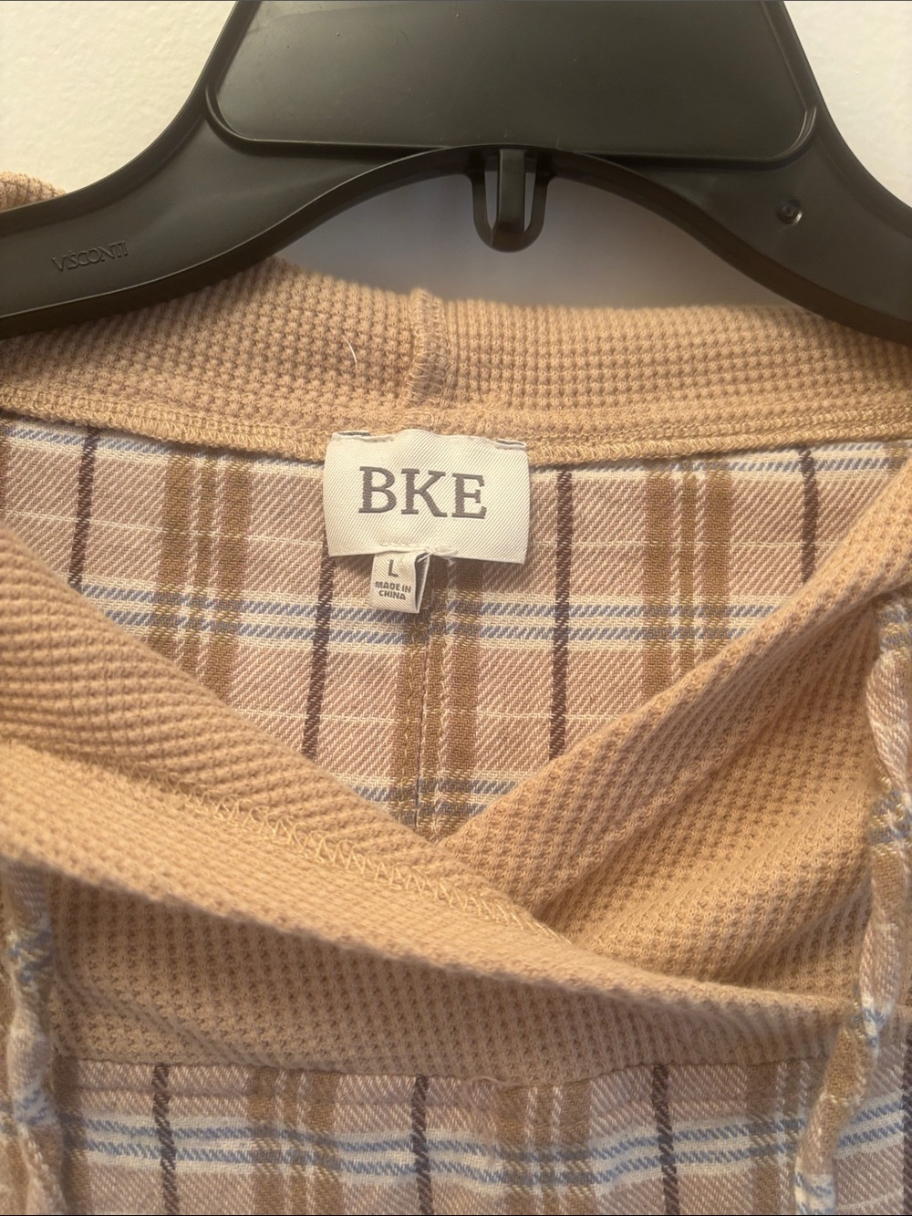 BKE |  Buckle Tan Plaid Crewneck Hoodie w/kangaroo Pocket Sz L - Picture 9 of 11